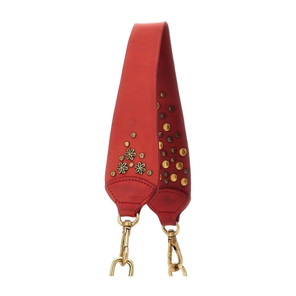 Campomaggi Shoulder strap Loira in red leather with studs